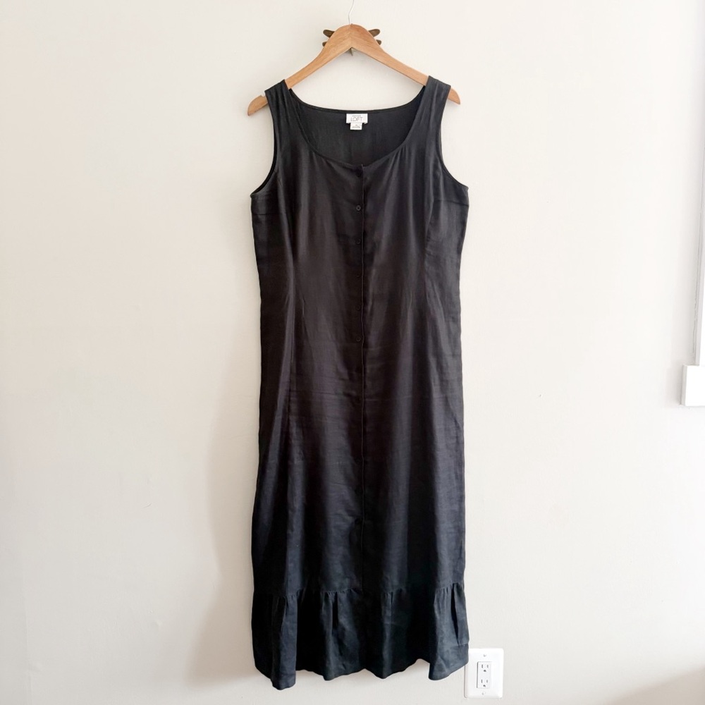 Vintage Ann Taylor Linen Black Sleeveless Maxi Dress size 10
